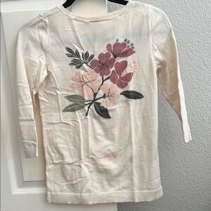 LOFT Cream Sweater with Pink Floral Design